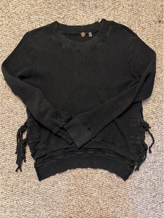 Free People Tops - Free People black waffle knit high low long sleeve